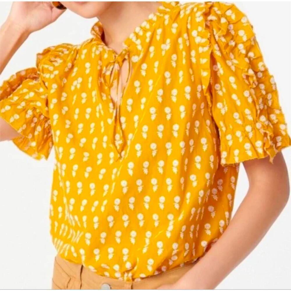 J. Crew Ruffle-Sleeve Cotton Voile Top in Floating Sunflowers Women's Small